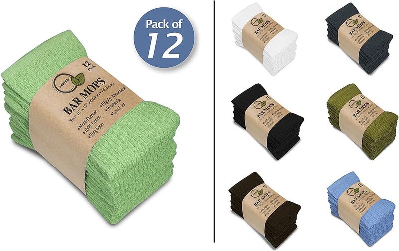 Softolle Bar Mop Towels, Pack of 12-16x19 Inches - 100% Cotton Super Absorbent Towels, Multi-Purpose for Home and Bar Cleaning (Light Green) - Image 2